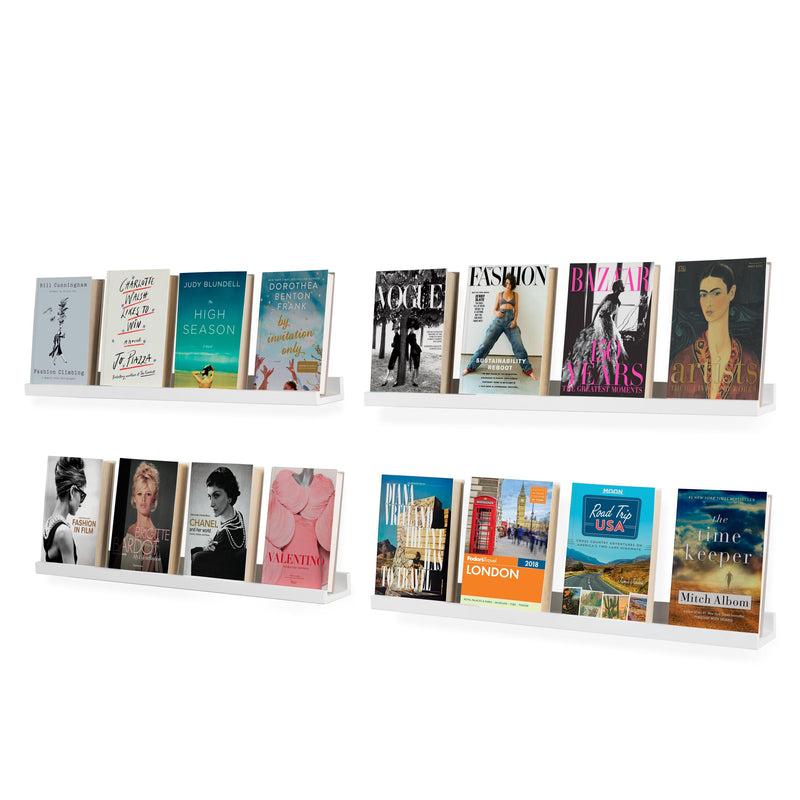 DENVER Floating Shelves Wall Bookshelf and Picture Ledge – 30” Length x 3.8" Depth – Set of 4 - White - Wallniture