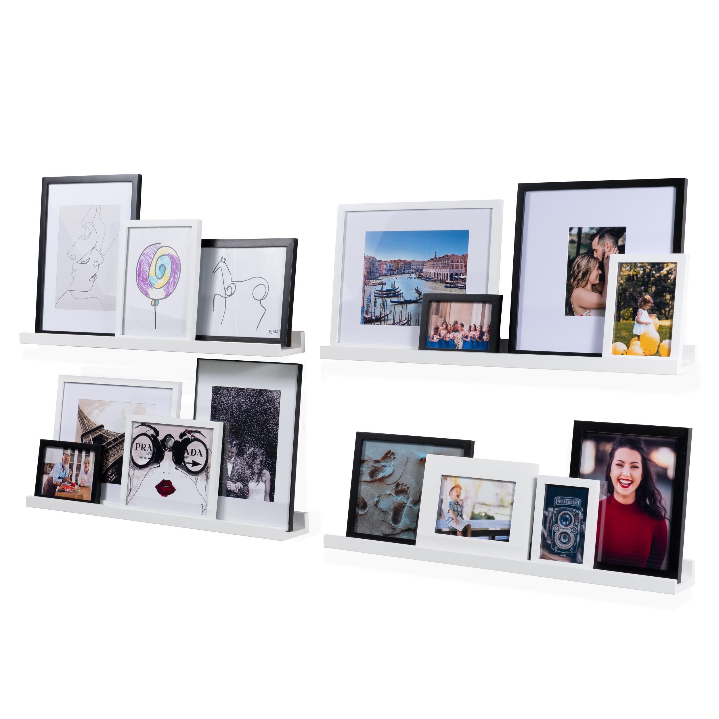 DENVER Floating Shelves Wall Bookshelf and Picture Ledge for Bedroom Decor – 30” Length x 3.8" Depth – Set of 4 - White - Wallniture
