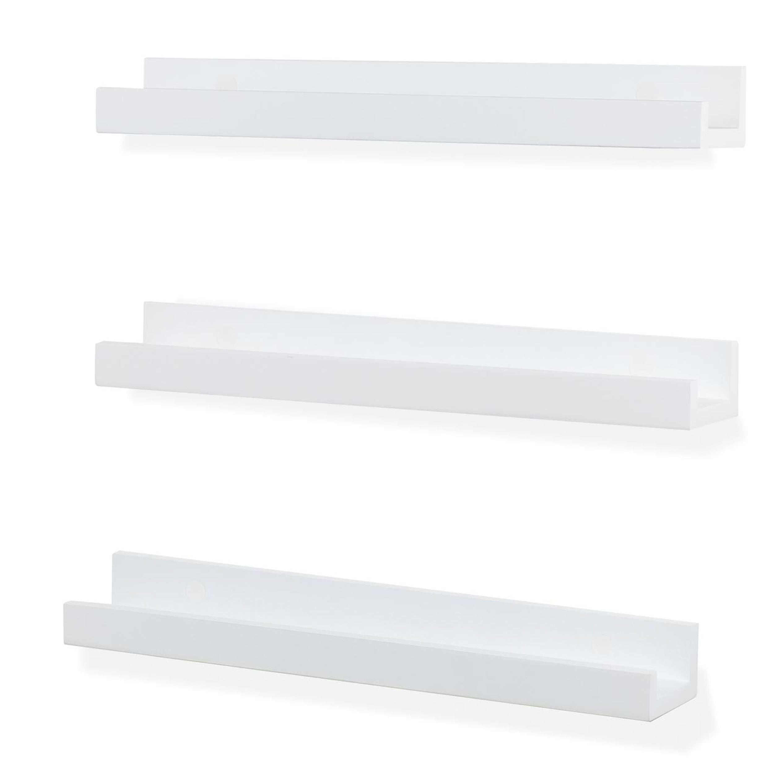 DENVER Picture Ledge Floating Shelves and Wall Bookshelf – 17” Length x 3.15" Depth – Set of 3  – White - Wallniture