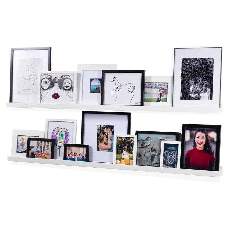 DENVER Floating Shelves Wall Bookshelf and Picture Ledge – 56” Length x 3.15" Depth – White – Set of 2 - Wallniture