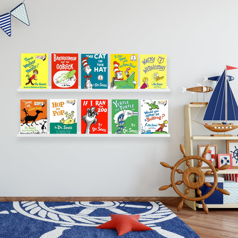 DENVER Floating Shelves Wall Bookshelf and Nursery Decor – 60” Length x 3.15" Depth – Set of 2 - White - Wallniture