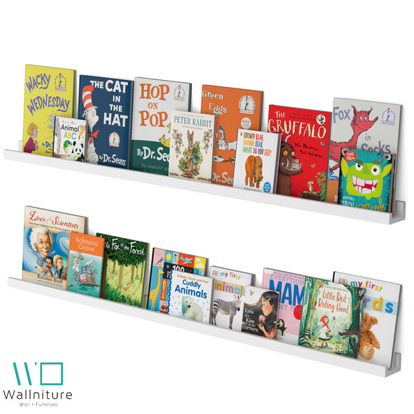 DENVER Floating Shelves Wall Bookshelf and Nursery Decor – 60” Length x 3.15" Depth – Set of 2 - White - Wallniture