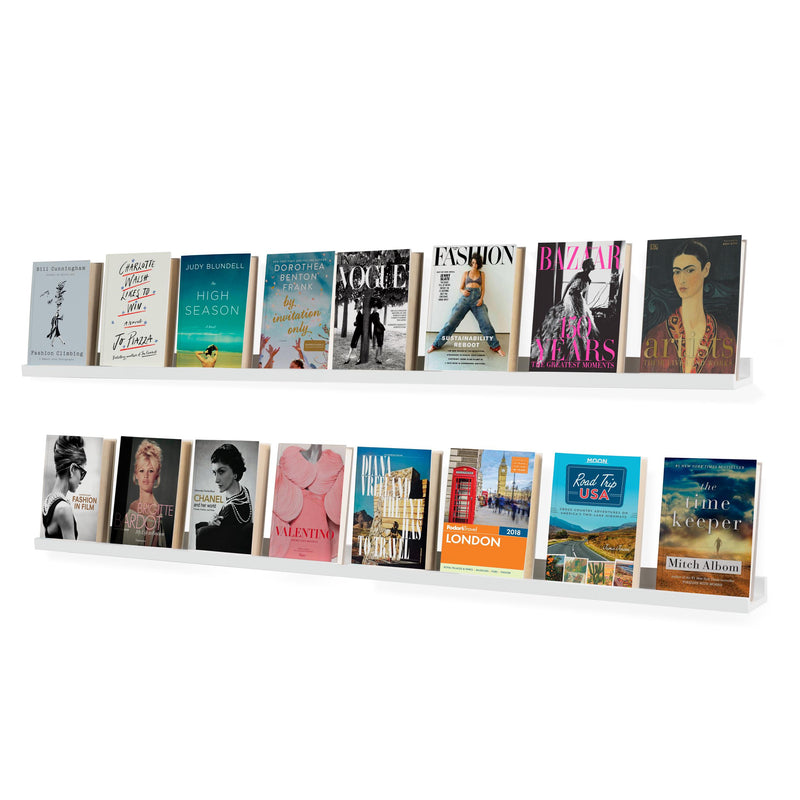 DENVER Floating Shelves Wall Bookshelf and Picture Ledge – 60” Length x 3.15" Depth – Set of 2 - White - Wallniture