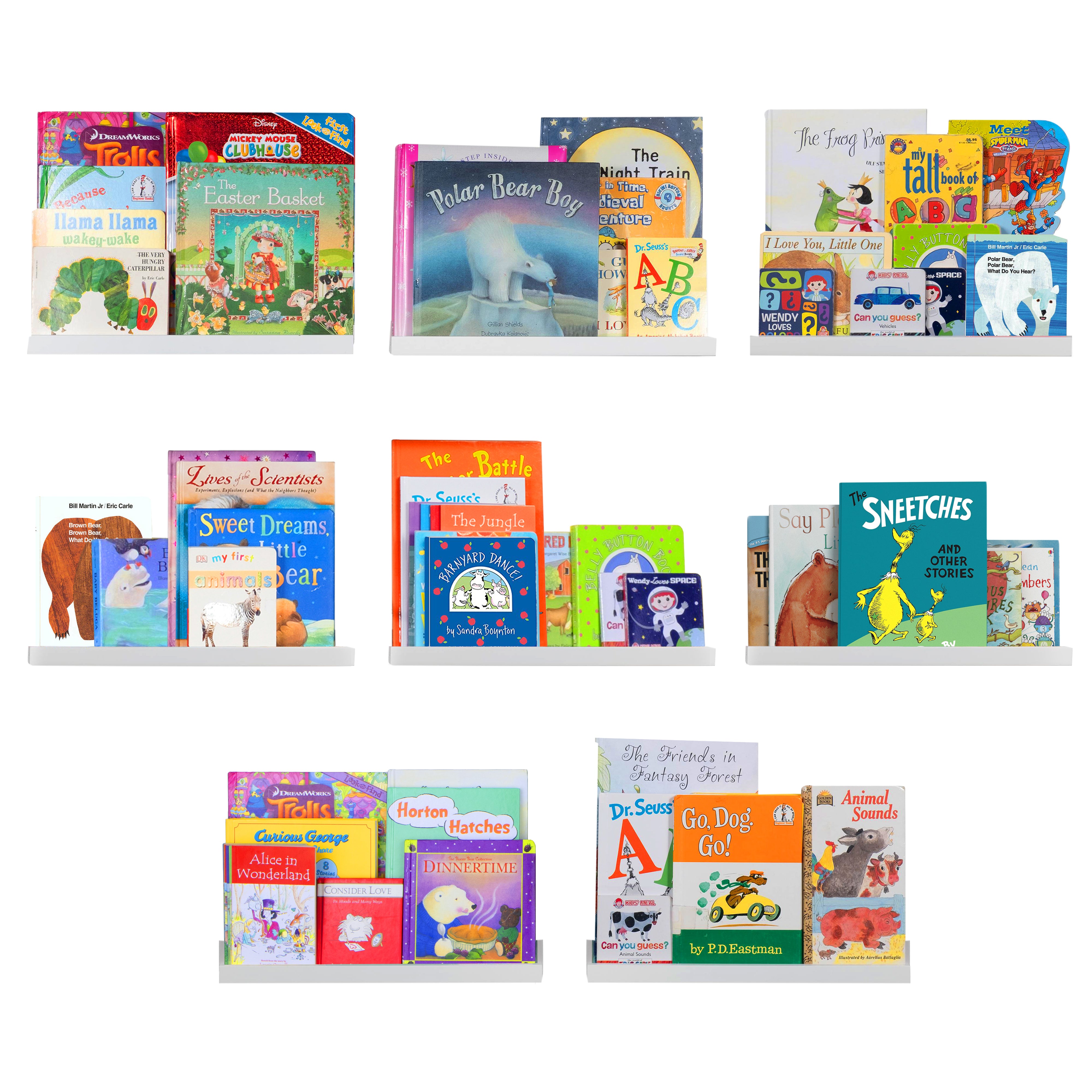 DENVER Floating Shelves Wall Bookshelf for Kids and Nursery Decor – 17” Length x 3.8" Depth – Set of 8 - White - Wallniture