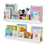 DENVER Floating Shelves Wall Bookshelf and Nursery Decor – 34” Length x 5" Depth – Set of 2 – White - Wallniture