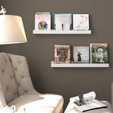 DENVER Floating Shelves Wall Bookshelf and Picture Ledge for Bedroom Decor – 34” Length x 5" Depth – Set of 2 – White - Wallniture