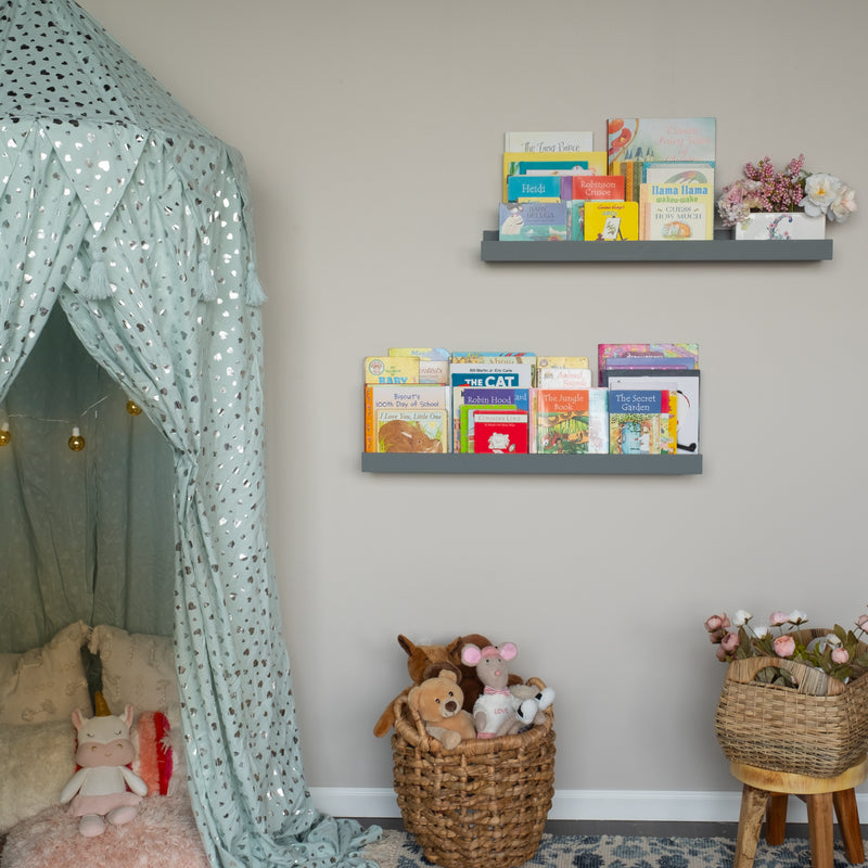 DENVER Floating Shelves Wall Bookshelf and Nursery Decor –  34” Length x 5" Length –  Set of 2 – Gray - Wallniture