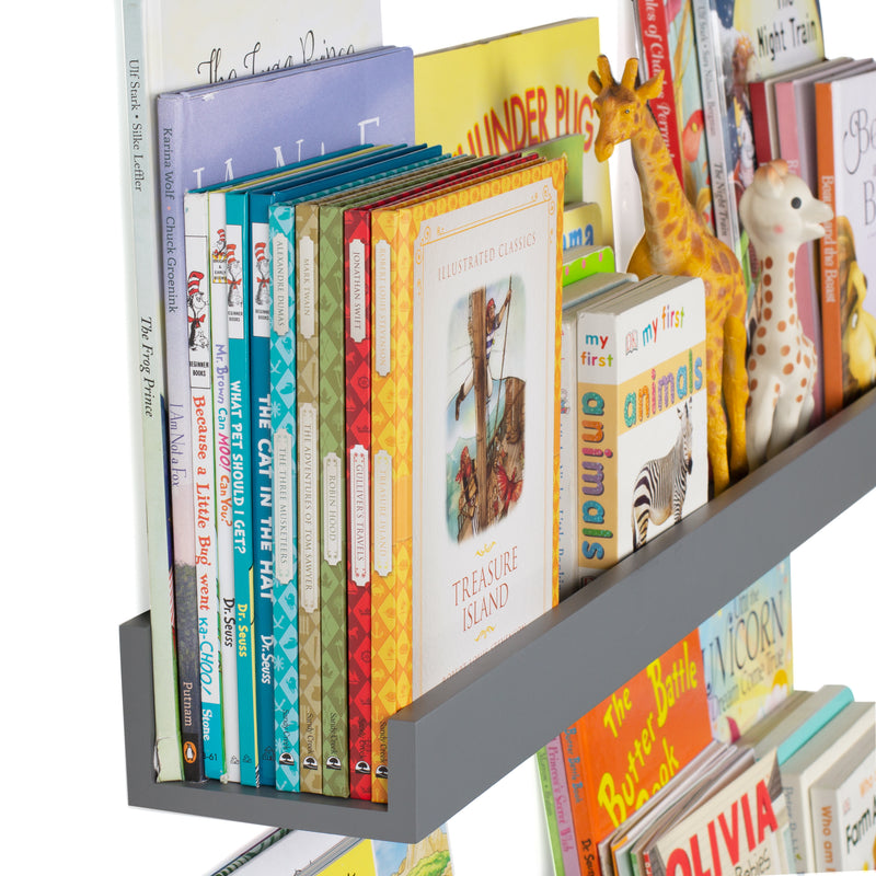 DENVER Floating Shelves Wall Bookshelf and Picture Ledge – 34” Length x 5 " Depth – Set of 2 – Gray - Wallniture