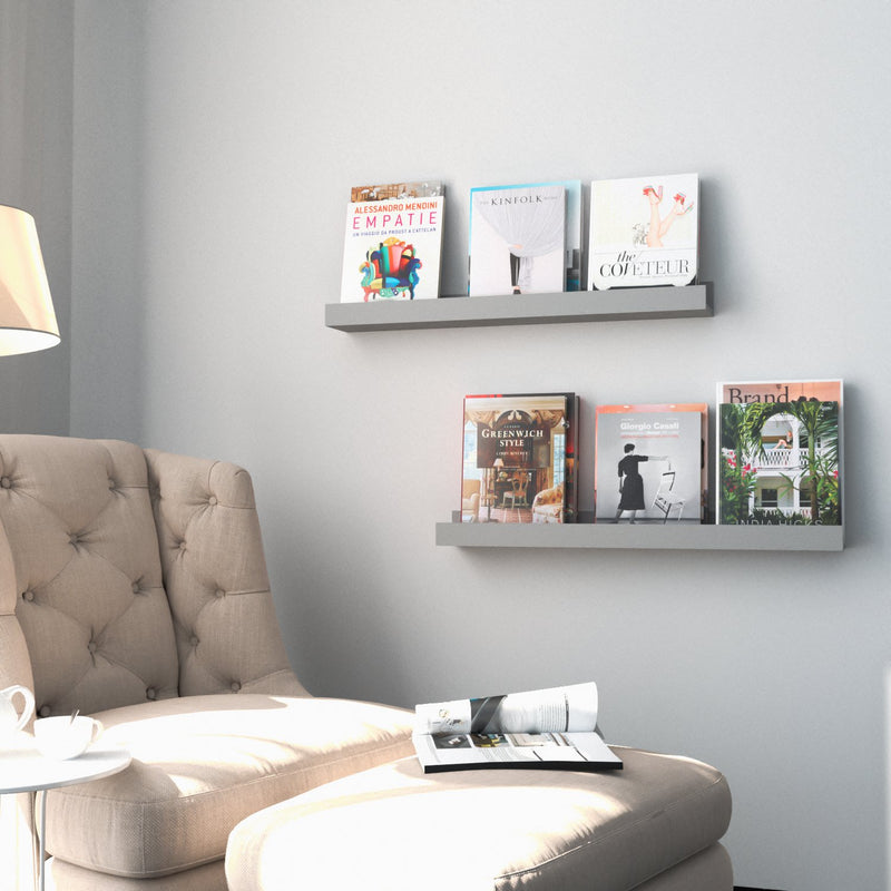 DENVER Floating Shelves Wall Bookshelf and Picture Ledge for Bedroom Decor – 34” Length x 5 " Depth – Set of 2 – Gray - Wallniture
