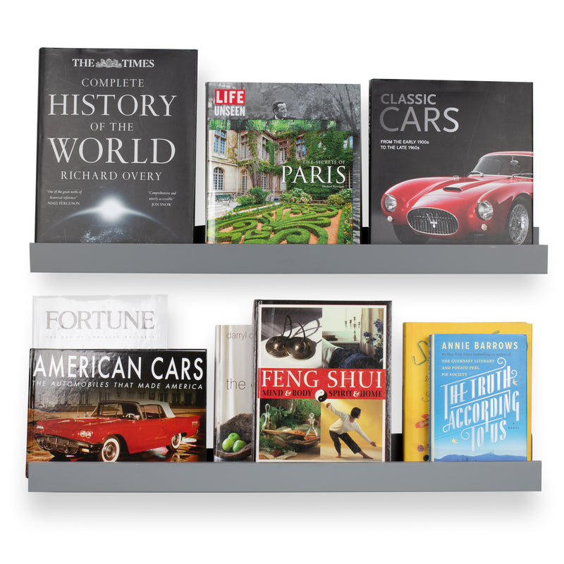 DENVER Floating Shelves Wall Bookshelf and Picture Ledge – 34” Length x 5 " Depth – Set of 2 – Gray - Wallniture