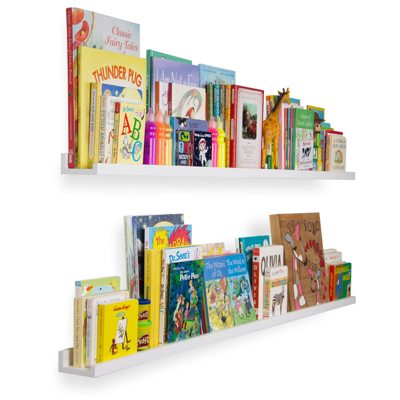 DENVER Floating Shelves Wall Bookshelf and Nursery Decor – 60” Length x 3.7" Depth – White – Set of 2 - Wallniture