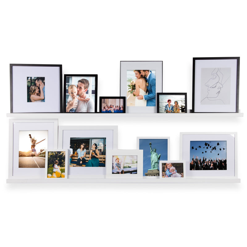 DENVER Floating Shelves Wall Bookshelf and Picture Ledge – 60” Length x 3.7" Depth – Set of 2 – White - Wallniture