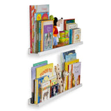 DENVER Floating Shelves Wall Bookshelf and Nursery Decor – 30” Length x 3.7" Depth – Set of 2 – White - Wallniture