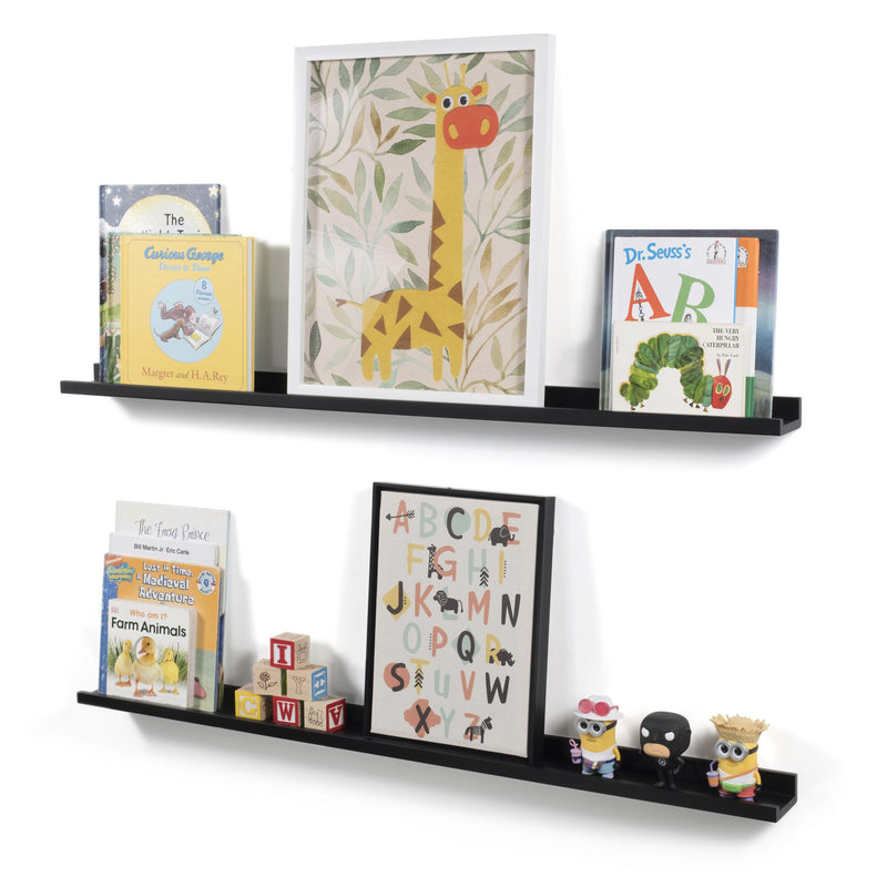 DENVER Floating Shelves Wall Bookshelf and Nursery Decor – 46” Length x 3.8" Depth – Set of 2 – White, Black - Wallniture