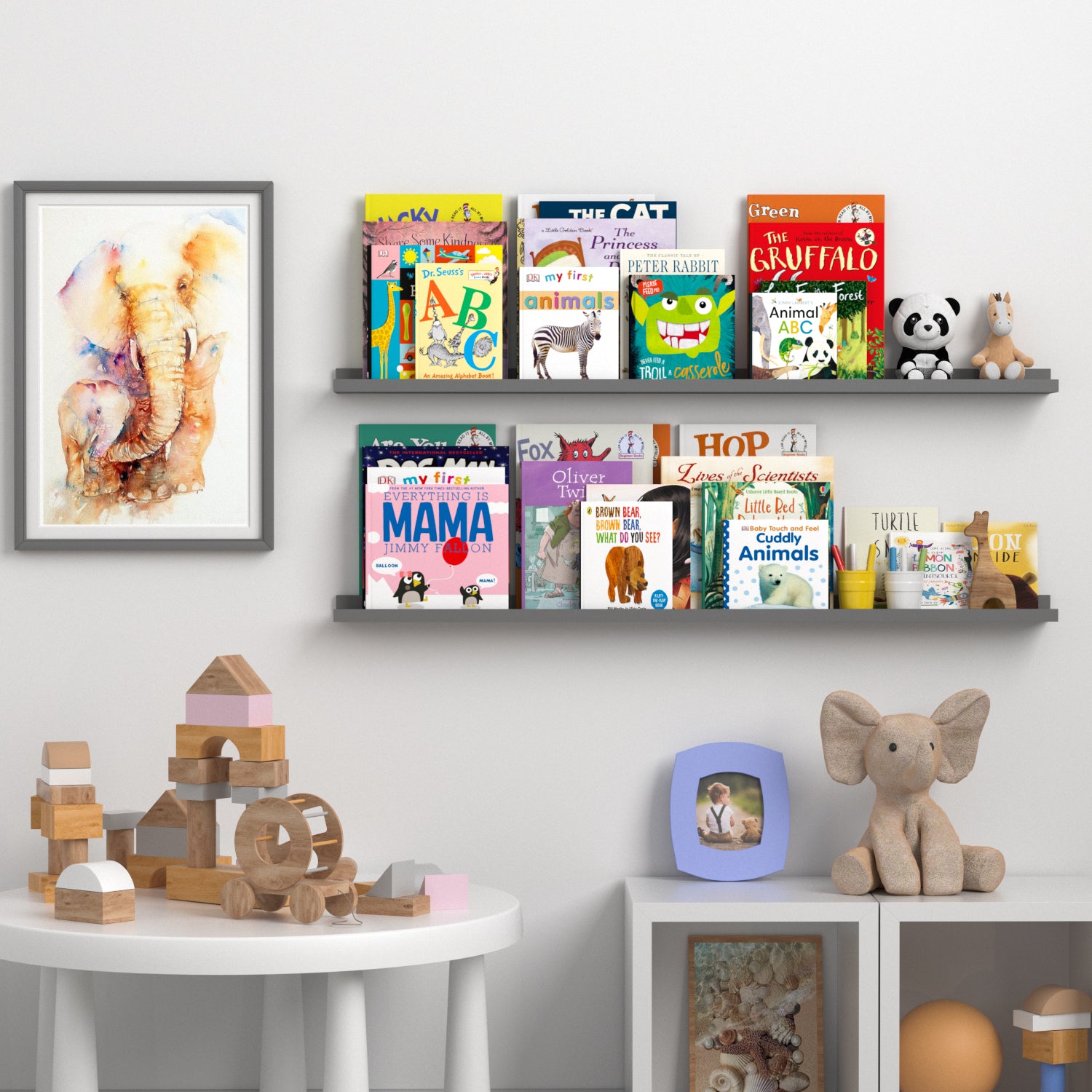 DENVER Floating Shelves Wall Bookshelf for Kids and Nursery Decor – 46” x 3.6" – Set of 1, 2, or 3 – Gray - Wallniture