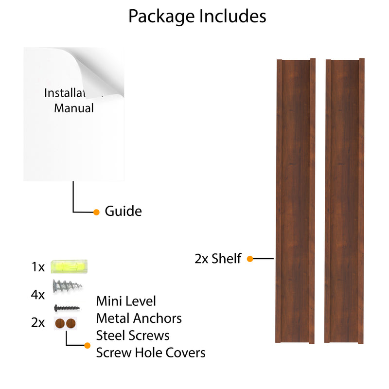 DENVER Floating Shelves and Picture Ledge for Bedroom Decor – 24” x 3.7" – Set of 2 – Walnut - Wallniture