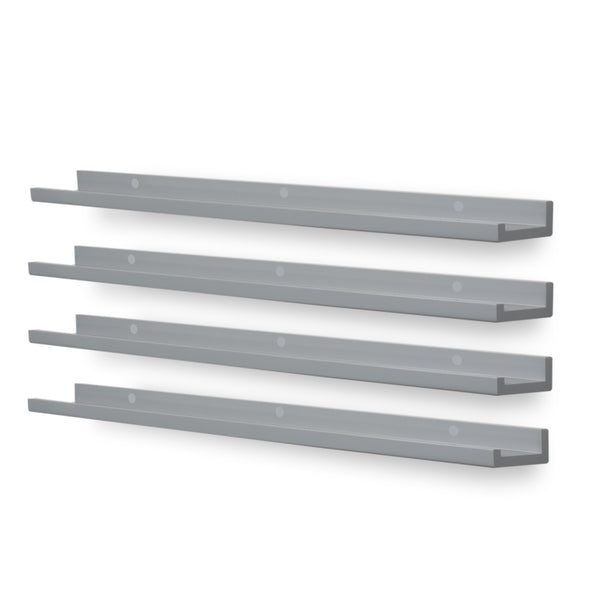 DENVER Floating Shelves Wall Bookshelf and Nursery Decor – 46” Length x 3.7" Depth – Set of 4 – Gray - Wallniture