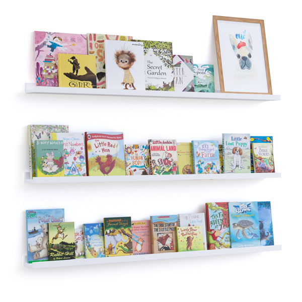DENVER Floating Shelves for Kids Room Decor, White Bookshelf for Nursery Decor - 46" x  3.6" - Set of 3 - White