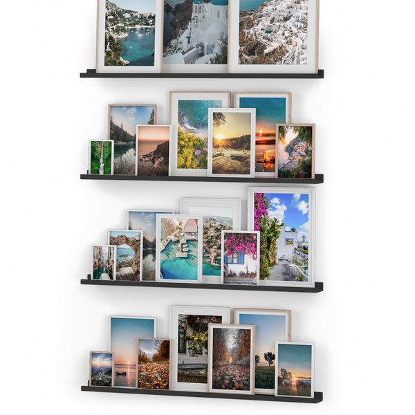 DENVER Floating Shelves Wall Bookshelf and Picture Ledge Shelf – 46” x 3.8" – Set of 4 – Black - Wallniture