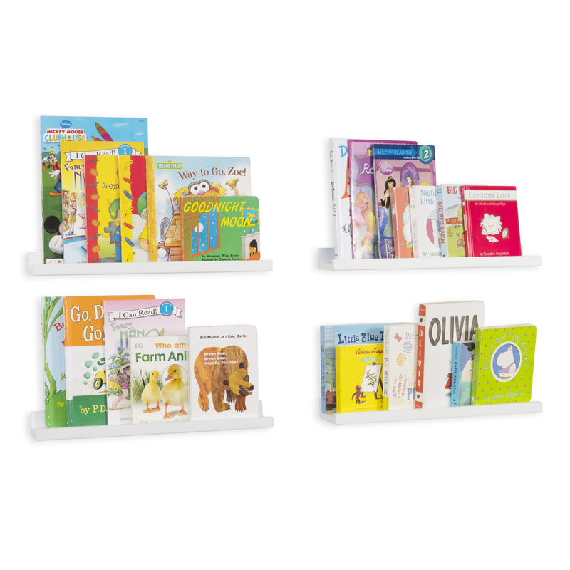PHILLY Floating Shelves, Wall Bookshelves for Kids and Nursery Decor – 17” Length x 3.6” Depth – Set of 4 – Black, White
