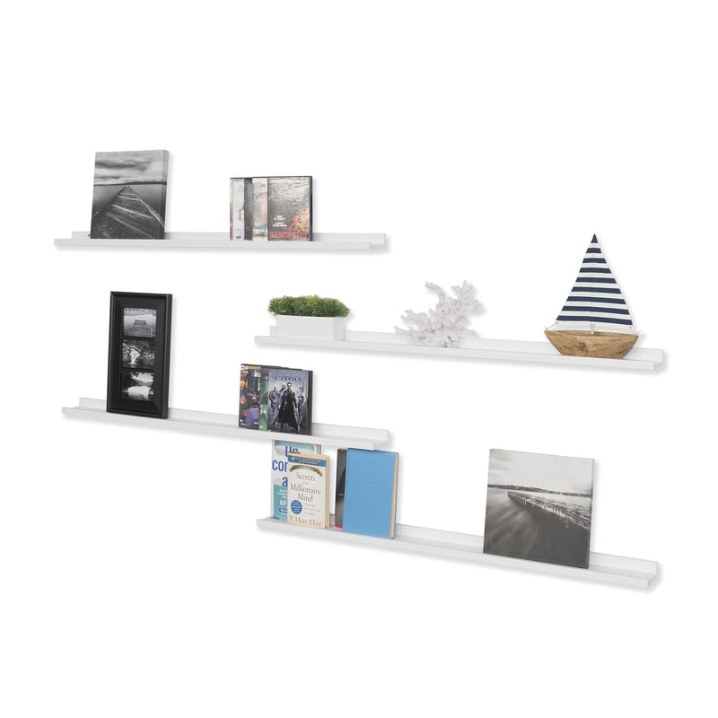 DENVER Picture Ledge Floating Shelves and Wall Bookshelf for Bedroom Decor – 46" Length x 3.6" Depth – Set of 4 - White - Wallniture