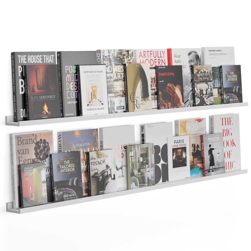 DENVER 72" Floating Shelves Wall Bookshelf and Picture Ledge for Living Room Decor – Set of 2 – White - Wallniture