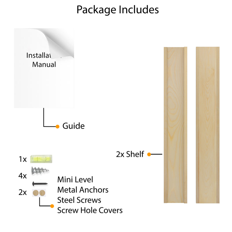 DENVER Floating Shelves and Picture Ledge for Living Room Decor – 24” x 3.6" – Set of 2 – Natural - Wallniture