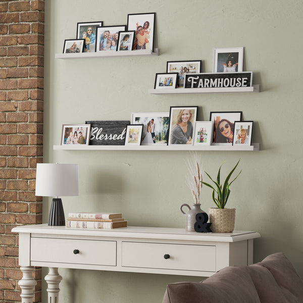 DENVER Multi Size Floating Shelves for Picture Frames, Picture Ledges for Living Room -  Set of 3 - Washed White