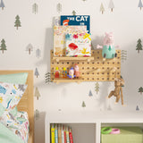 ENNA Peg Board Wall Shelves & Wall Hooks for Hanging Kids Room Decor, Nursery Storage Pegboard Display for Kids Arts and Crafts- Natural Burned