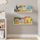 FLORIDA Bookshelf for Kids Room Decor, Floating Shelves for Nursery Decor, 24" Wood Wall Shelves - Set of 2 - White