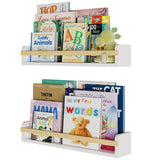FLORIDA Bookshelf for Kids Room Decor, Floating Shelves for Nursery Decor, 24" Wood Wall Shelves - Set of 2 - White