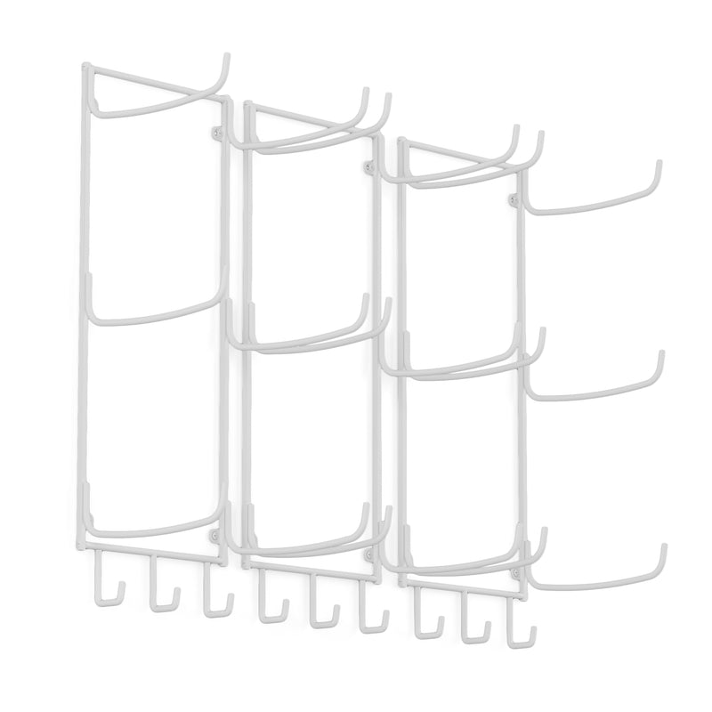 GURU 3 Sectional Wall Mount Yoga Mat And Foam Roller Rack - Set of 1, 2 or 3 - White - Wallniture