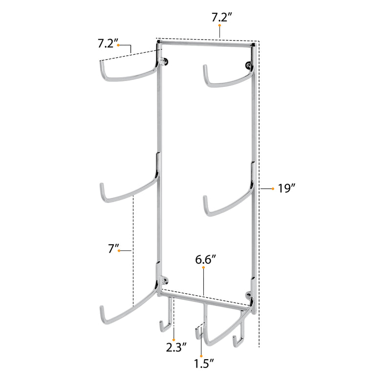GURU Wall Mount Yoga Mat holder & Foam Roller Rack with Hooks for Hanging -  5 Sectional - Black