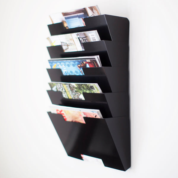 LISBON Wall Mounted File and Magazine Holder - 5 Sectional - Black, White, Gray - Wallniture