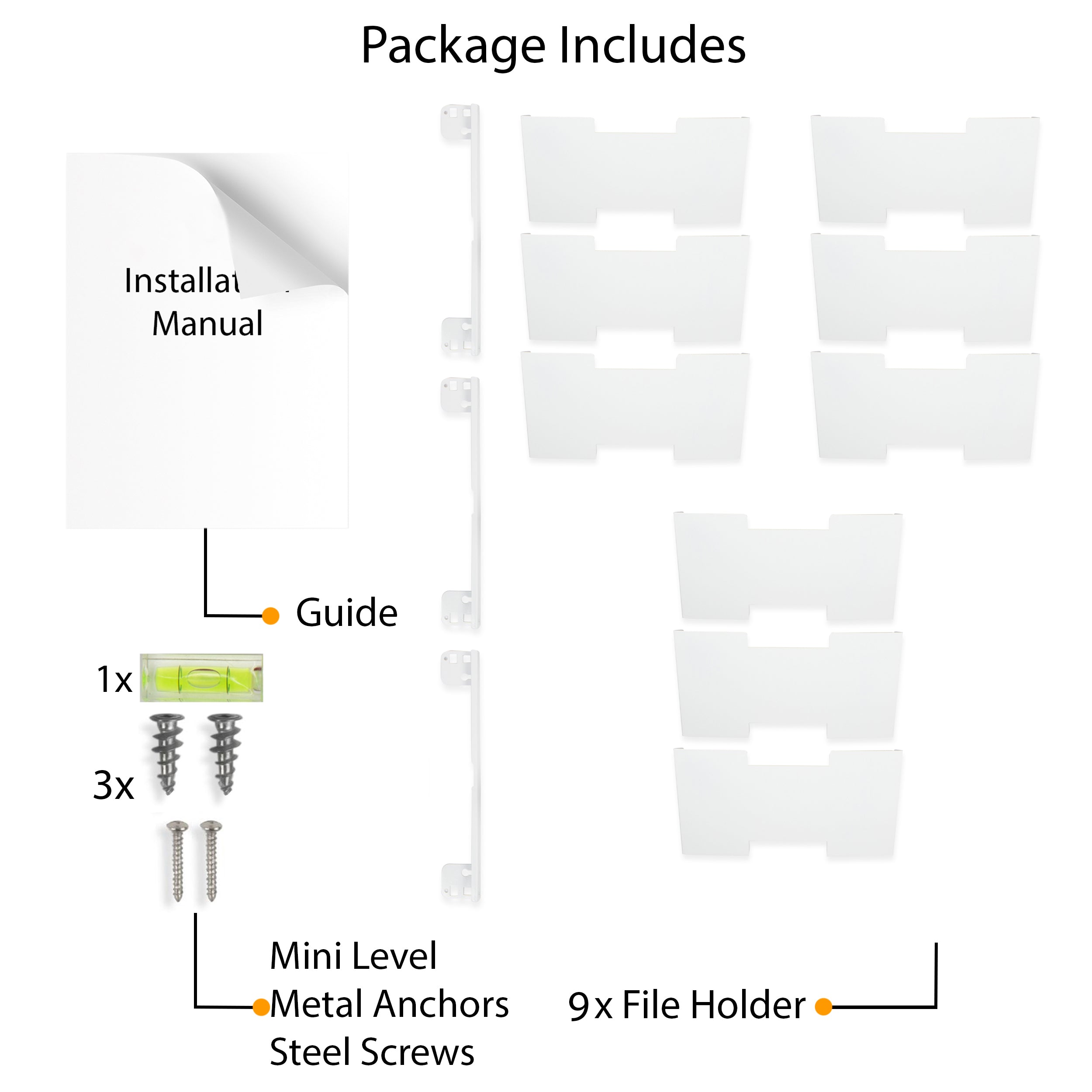 LISBON Wall File Holder  – 3, 6, 9 Tier – White - Wallniture