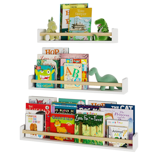 MADRID Bookshelf for Kids Room Decor Floating Shelves Nursery Storage - Set of 3 - White