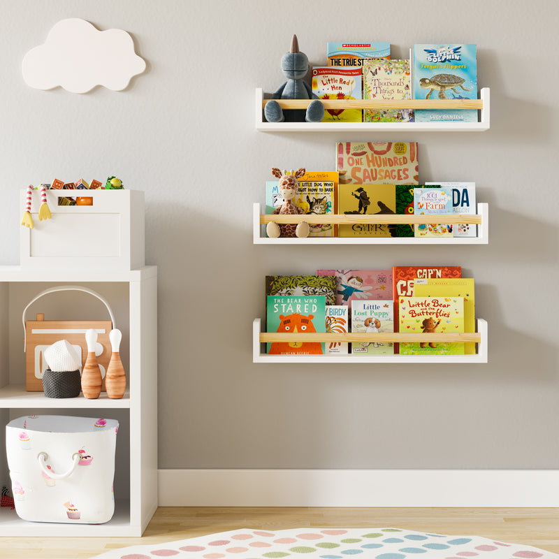 Madrid 24" Bookshelf for Kids Room Decor Floating Shelves Nursery Storage - Set of 3 - White