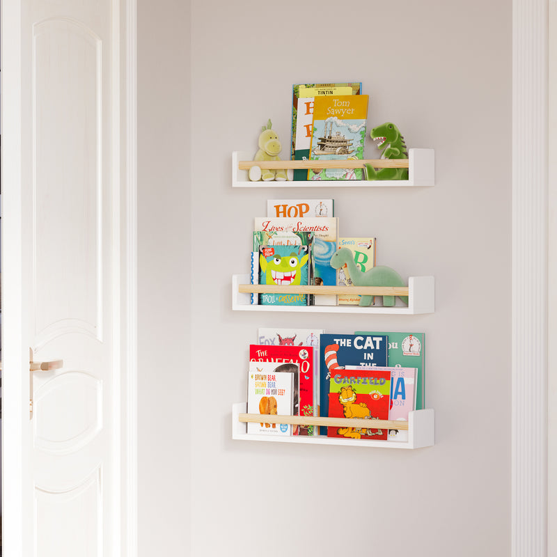 Madrid 24" Bookshelf for Kids Room Decor Floating Shelves Nursery Storage - Set of 3 - White