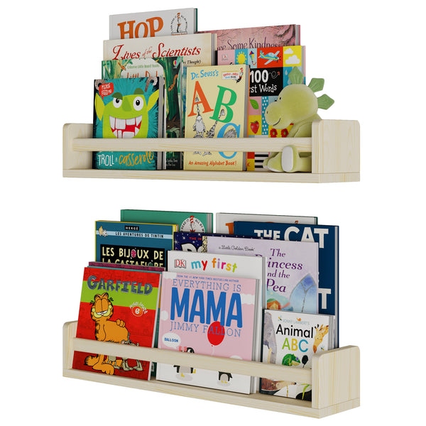 Madrid Bookshelf for Kids Room Decor Floating Shelves Nursery Storage - Set of 2 - Natural