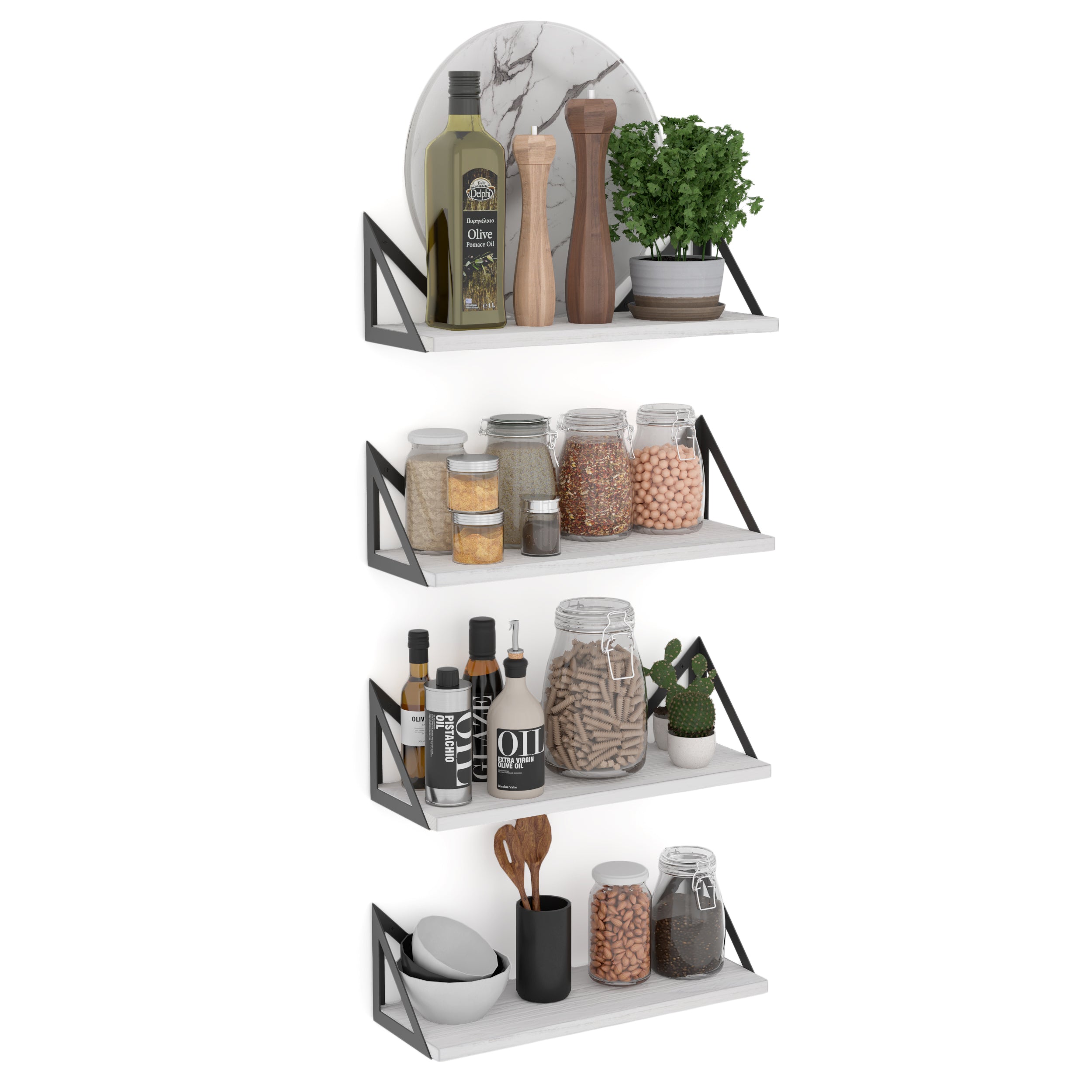 MILAN 17" Geometric Triangle Shelf, Rustic Kitchen Shelves, and Spice Rack - Set of 4 - Wallniture
