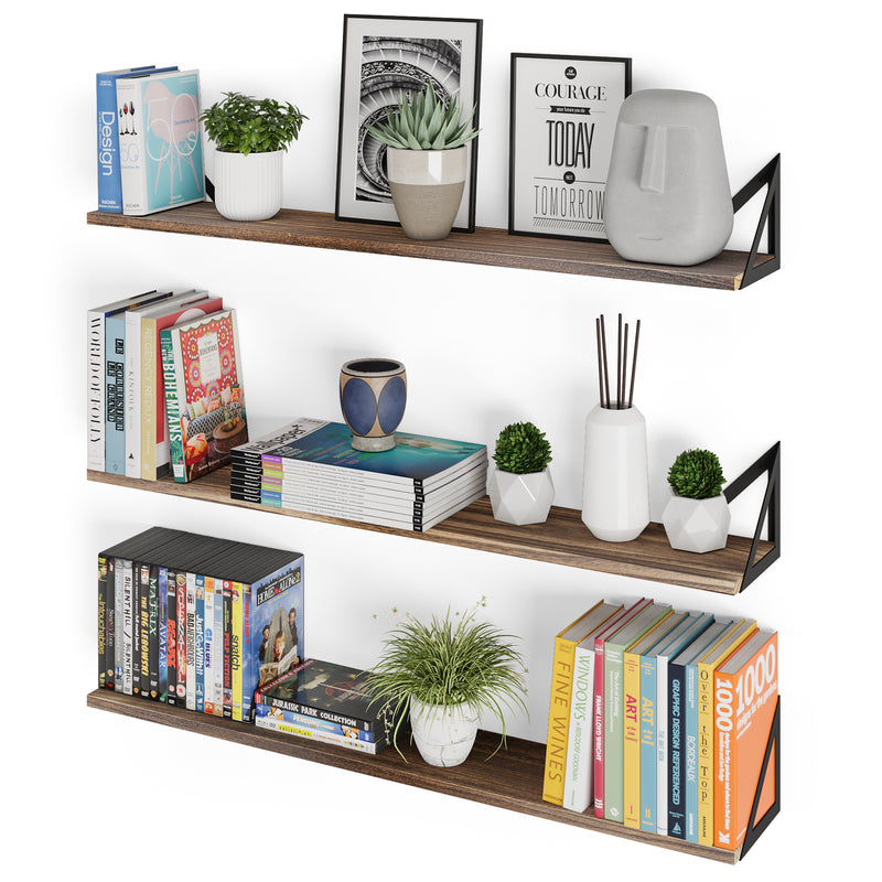 TOLEDO 36x6 Wood Floating Shelves for Wall Storage, Floating Bookshelf,  Long Wall Shelves for Living Room - Set of 2, or 3