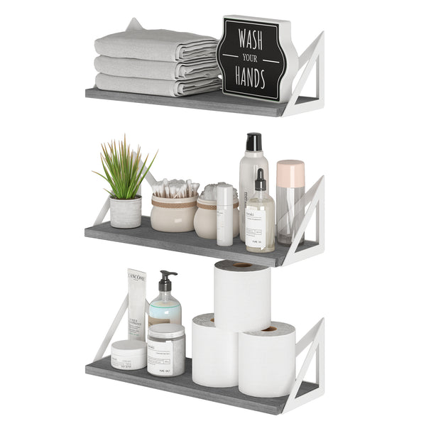 Minori Floating Shelves for Wall, Bathroom Shelves for Over The Toilet Storage - Set of 3 - Gray