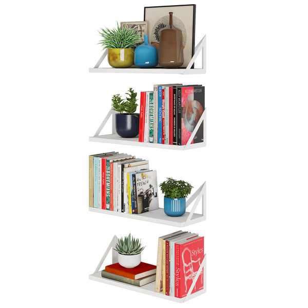 MINORI White Floating Shelves, Bookshelf Living Room Decor - Set of 4