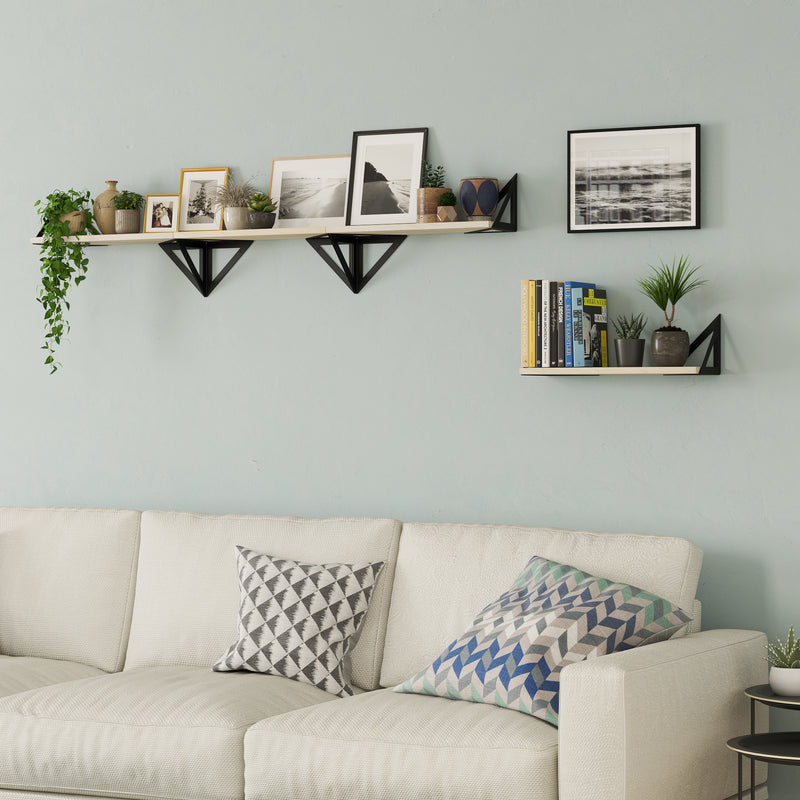 MINORI Floating Shelves, 17"x6" Wood Wall Shelves for Living Room - Set of 4 - Natural, or Gray