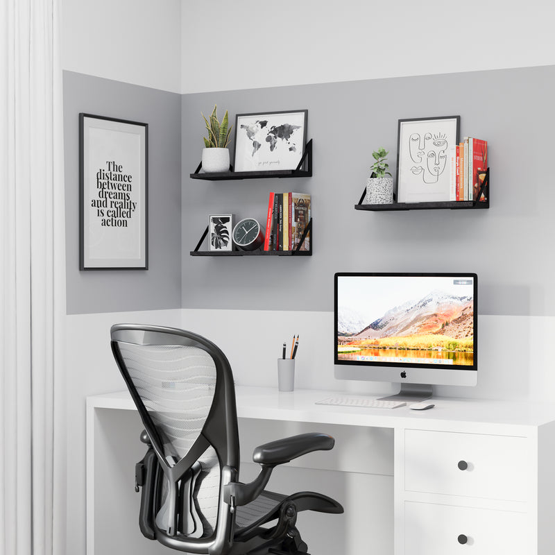 MINORI Floating Shelves for Wall Storage, 17"x6" for Living Room Wall Décor, Bookshelf - Set of 3 - Black