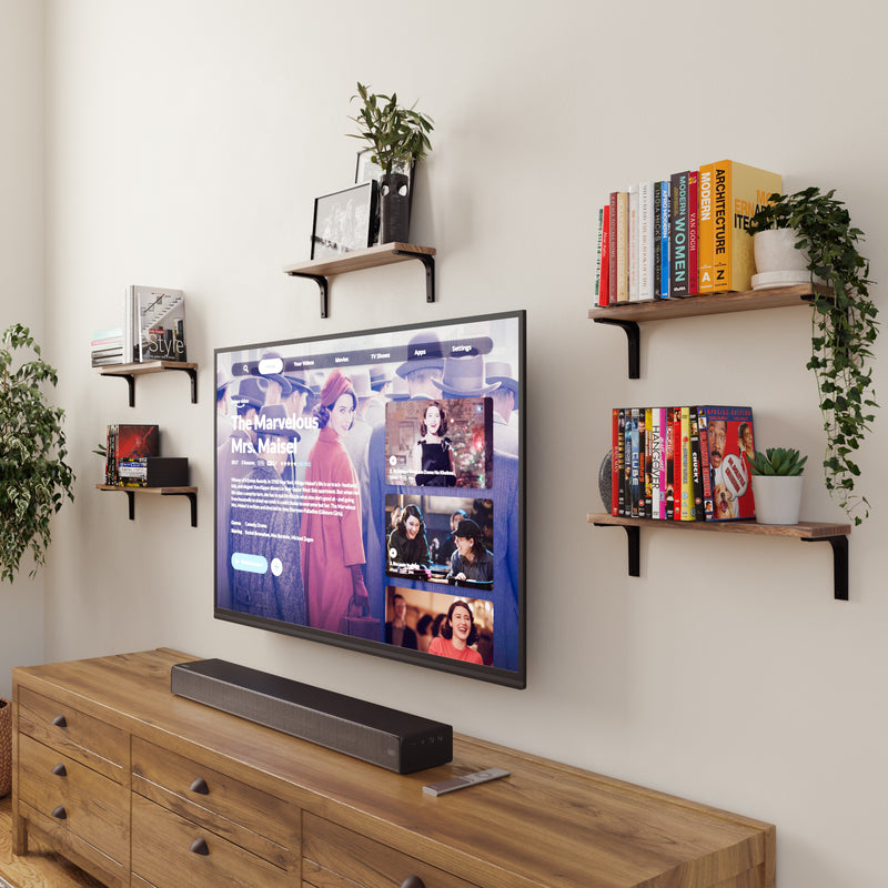 NOLA Floating Shelves for Wall Storage and Living Room Decor, 17"x4.5" Wood Wall Shelves - Set of 5