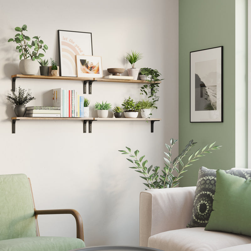 NOLA 24" Floating Shelves for Living Room Decor - Set of 4 - Burnt