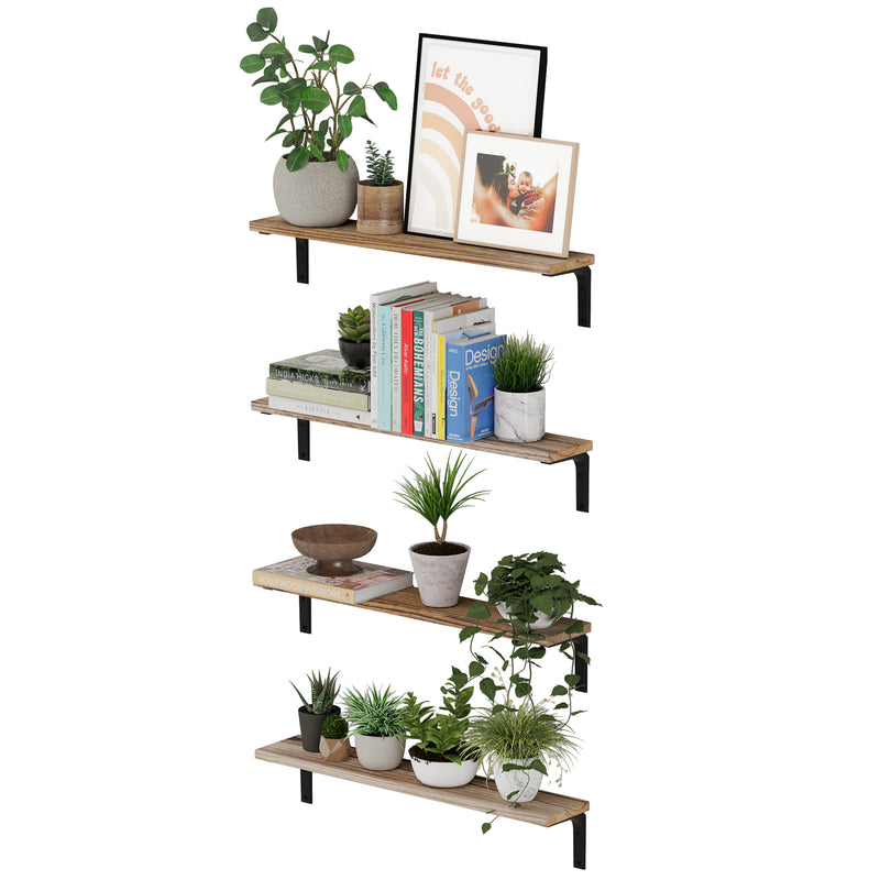 NOLA 24" Floating Shelves for Living Room Decor - Set of 4 - Burnt
