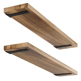 PALM 48" Floating Shelves Wood, Living Room Book Shelf for Wall Decor, and Rustic Wall Shelves -  Set of 2 - Burnt