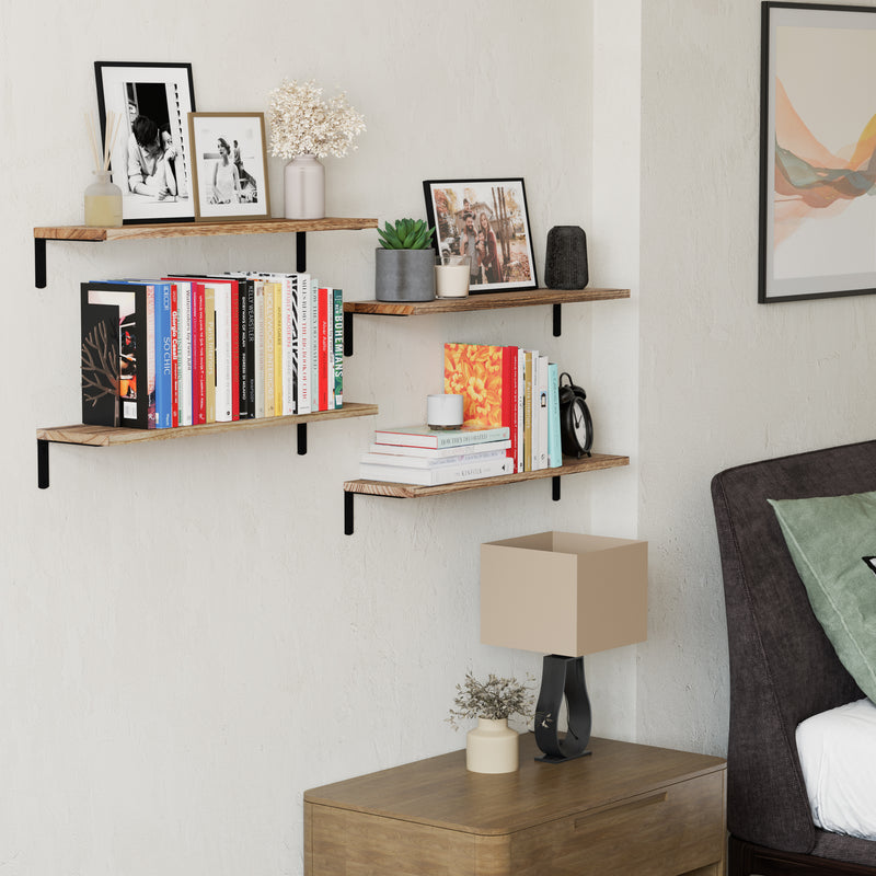 Palma Floating Shelves for Living Room Decor, 24"x6" Bookshelf - Set of 4 - Burnt
